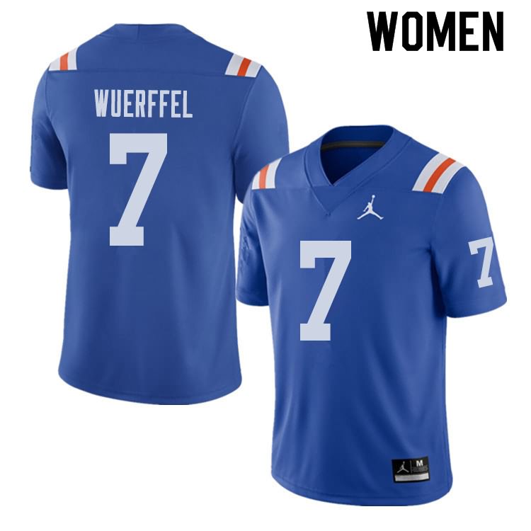 NCAA Florida Gators Danny Wuerffel Women's #7 Jordan Brand Alternate Royal Throwback Stitched Authentic College Football Jersey AYD4164IN